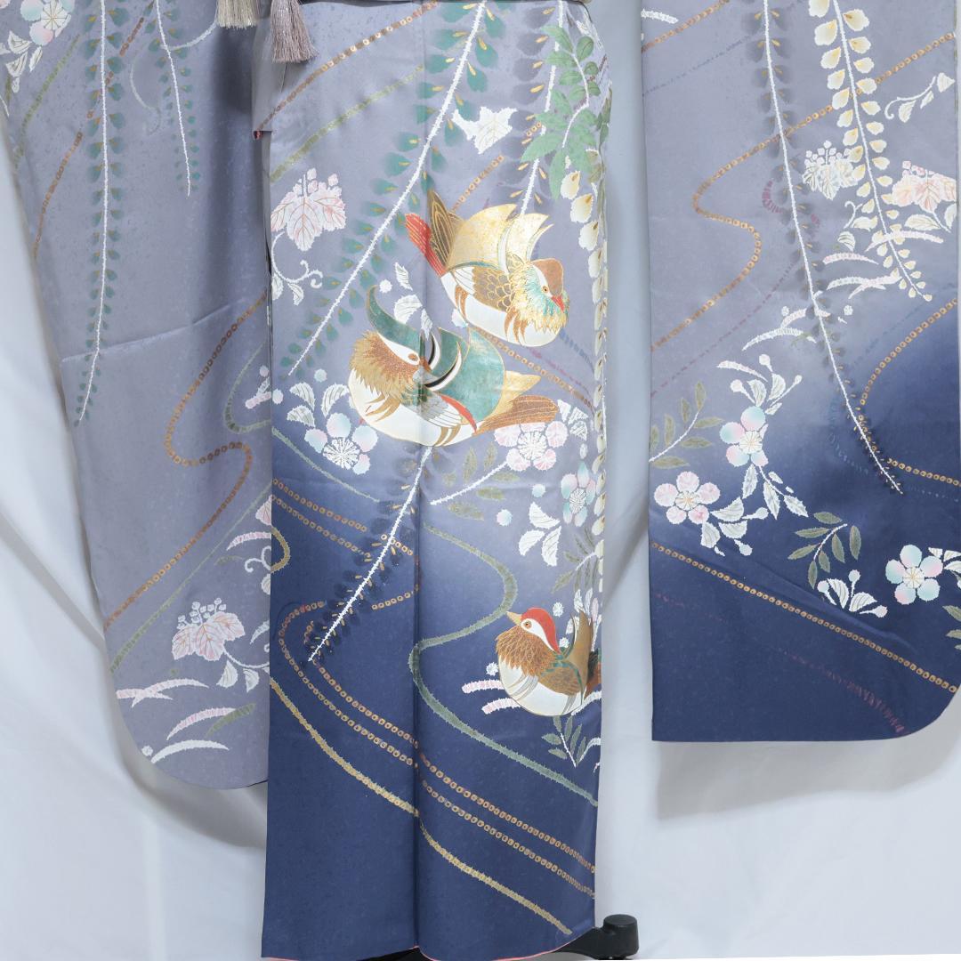 人気グレーベース■振袖7点セット■帯小物付フルセット帯締め重ね衿灰色正絹TA01