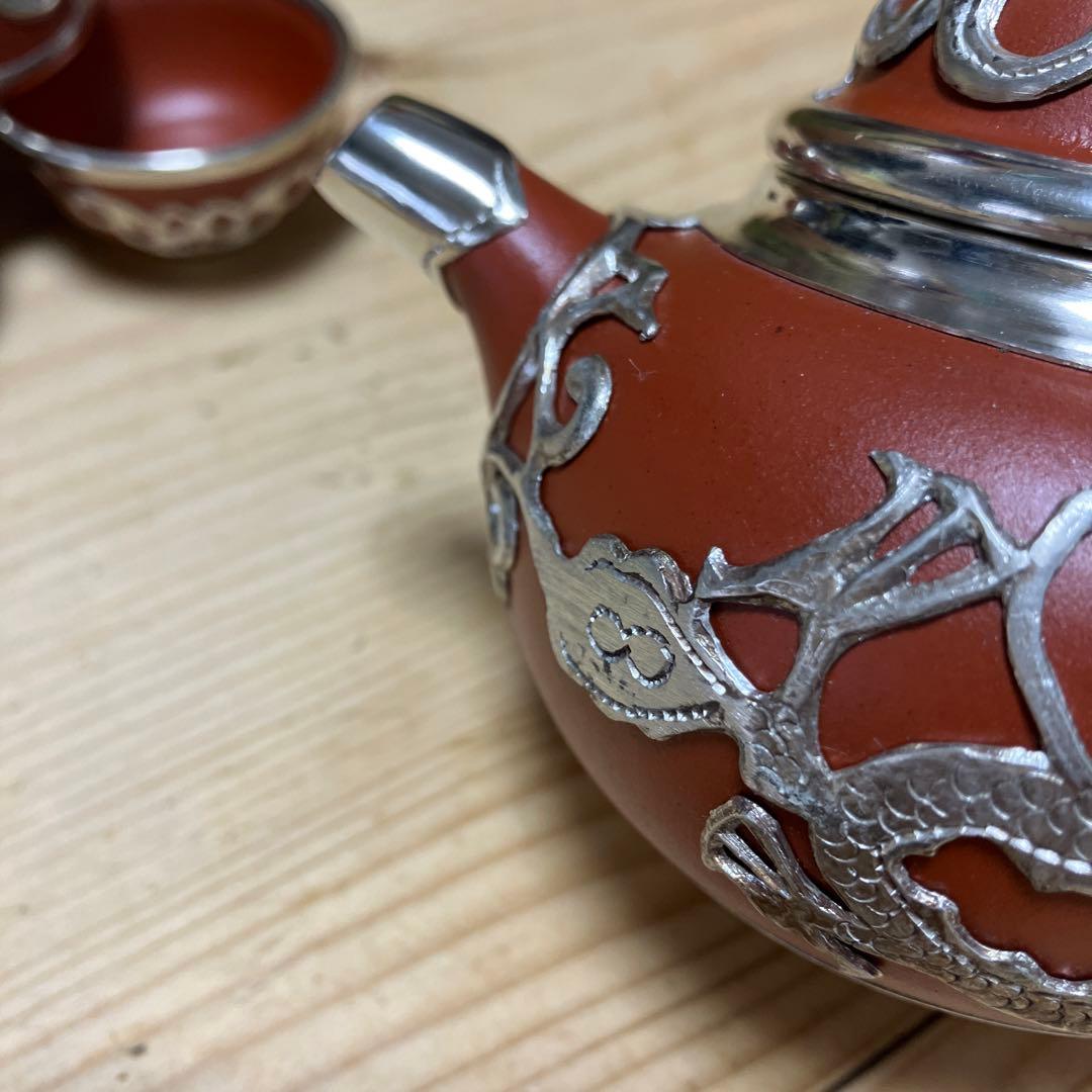 中国美術　紫粘土茶壺（急須の意）ピューター鋳