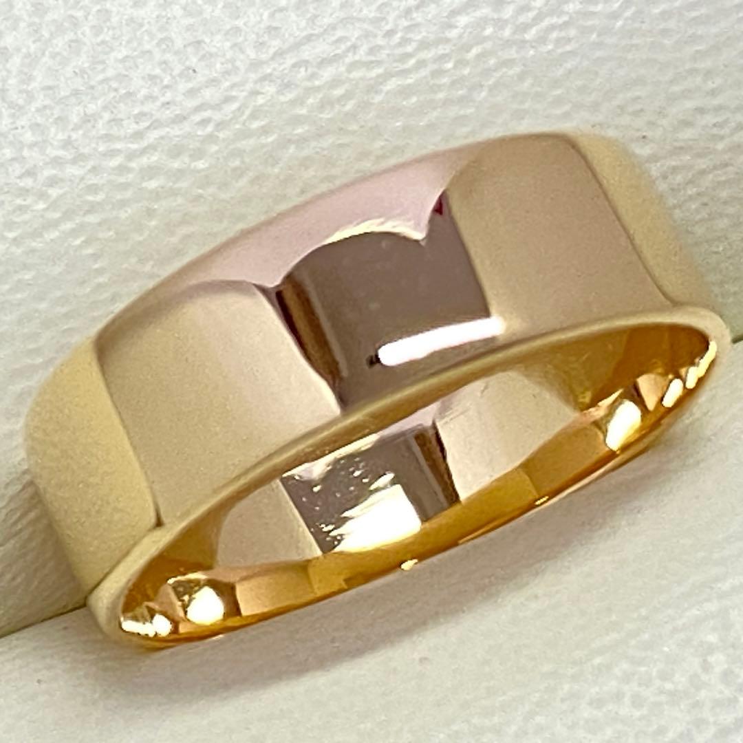 K18イエローゴールド　平打ちリング　サイズ15.3号　18金　6mm幅