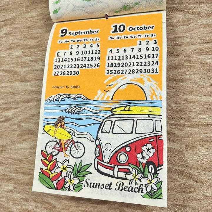 カレンダー】アロハ2025年 ハワイアン雑貨★ハンドメイド壁掛け手染め手すき紙