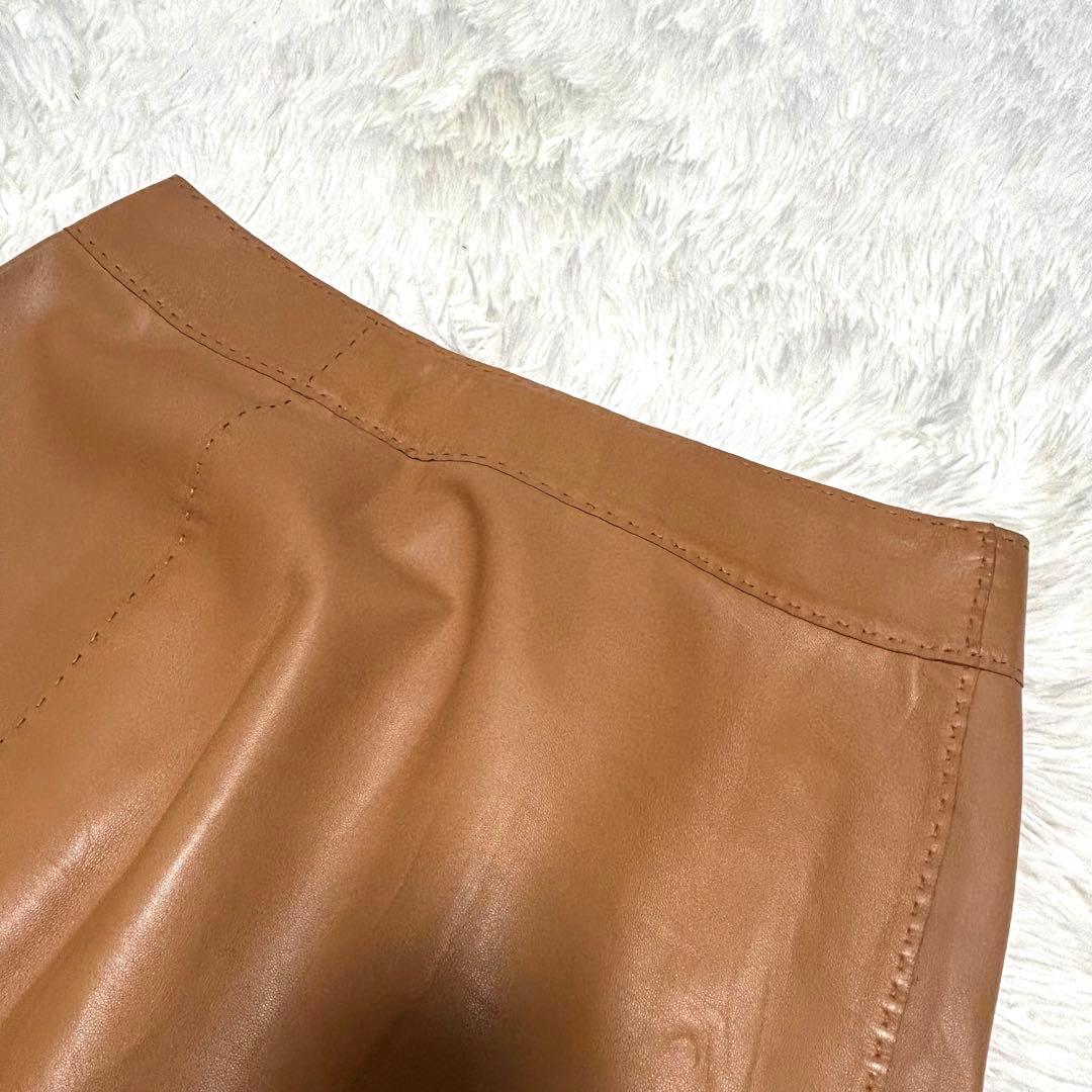 美品　エルメス　スカート　42(XL相当) ブラウン系 牛革　レザー