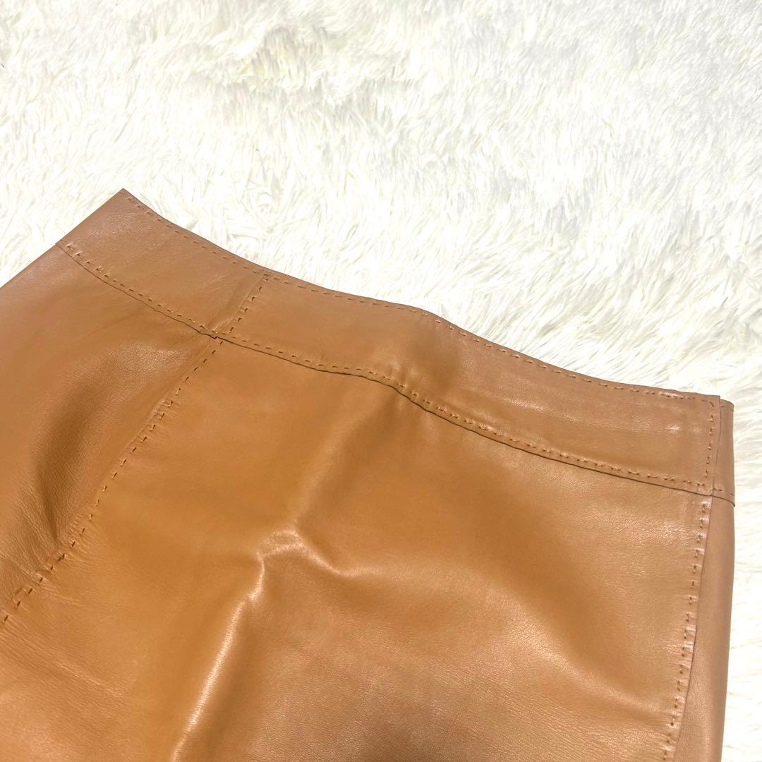 美品　エルメス　スカート　42(XL相当) ブラウン系 牛革　レザー