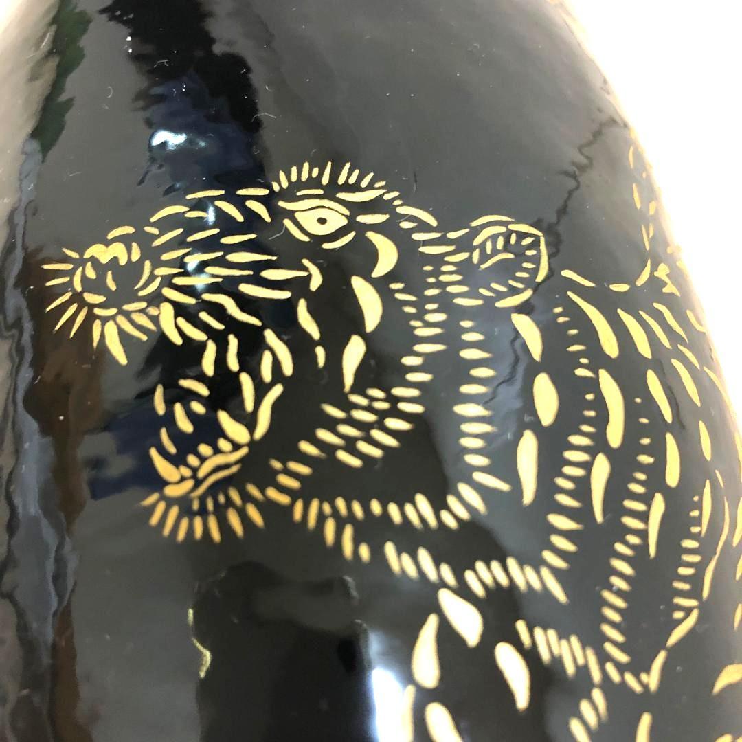 【漆絵 】 漆塗り 瓢箪 （黒漆） 大長ひょうたん ☆虎 #JE012