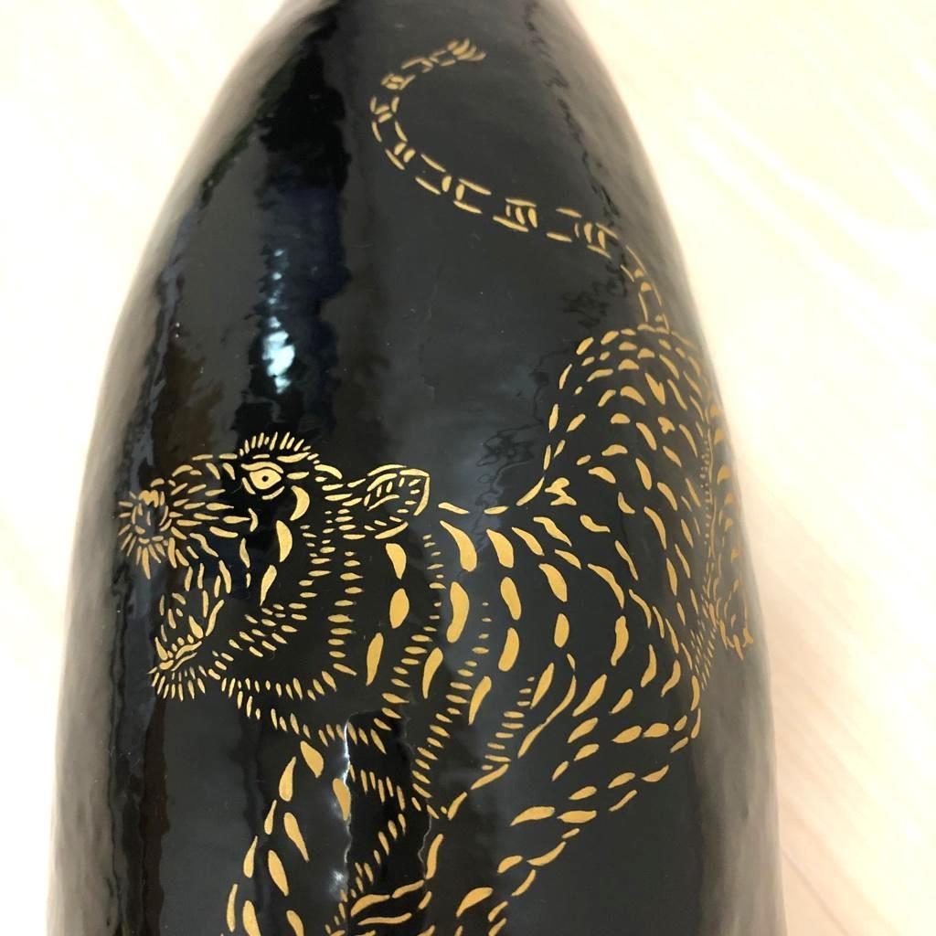 【漆絵 】 漆塗り 瓢箪 （黒漆） 大長ひょうたん ☆虎 #JE012