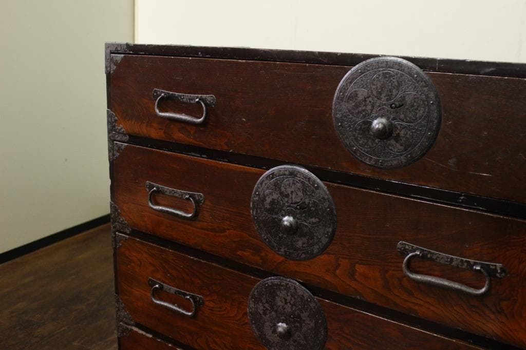 最上地方の衣装箪笥 丸金具 時代箪笥/古民家/チェスト/収納/無垢材/古家具