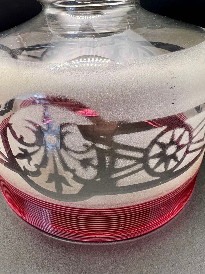 赤糸巻き電笠　スリガラス透かし模様　大正ロマン　洋館　ウランガラス　アンティーク