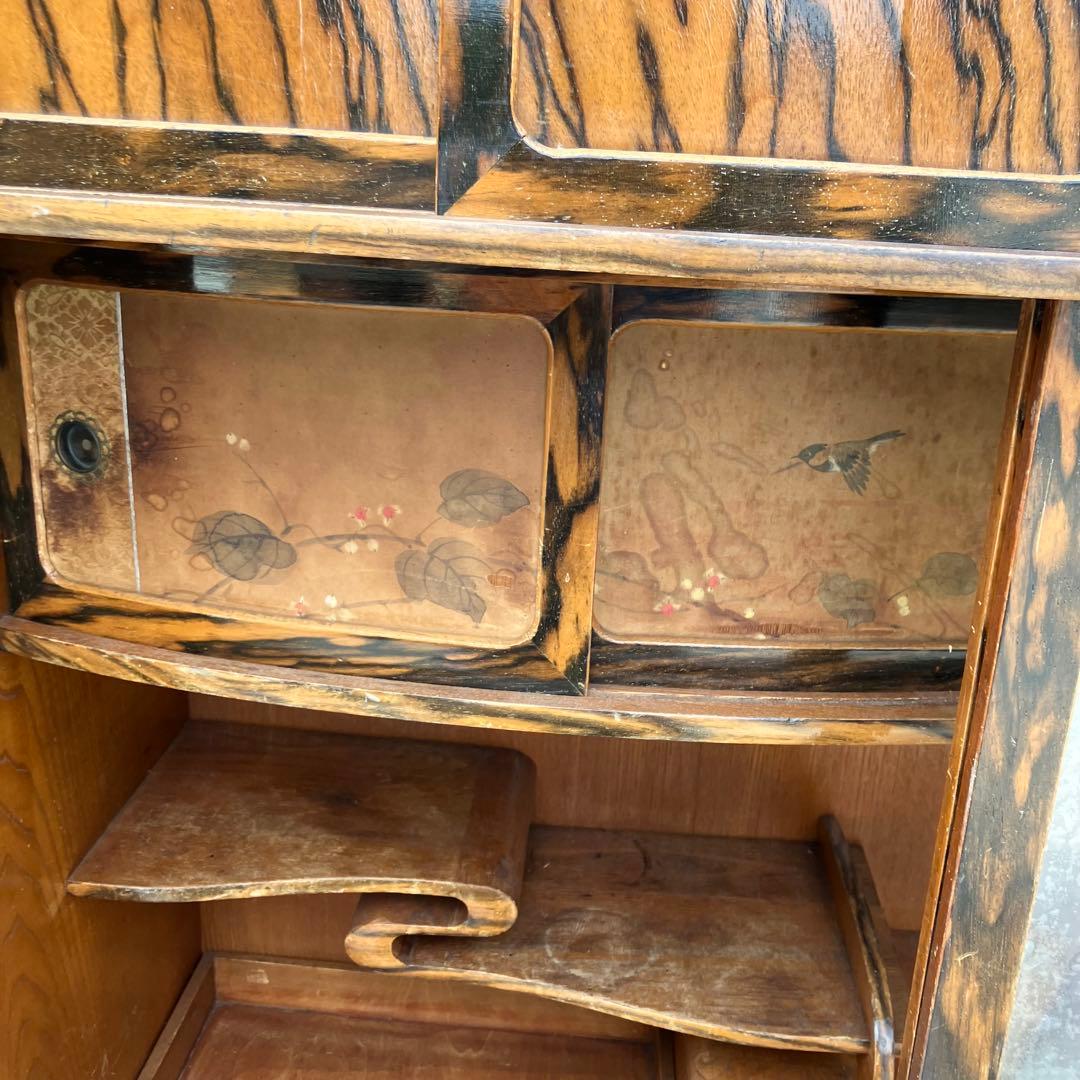 昭和レトロ 松永木工所 木製茶箪笥 茶棚 ガラス戸 サイドボード 古家具 古民家