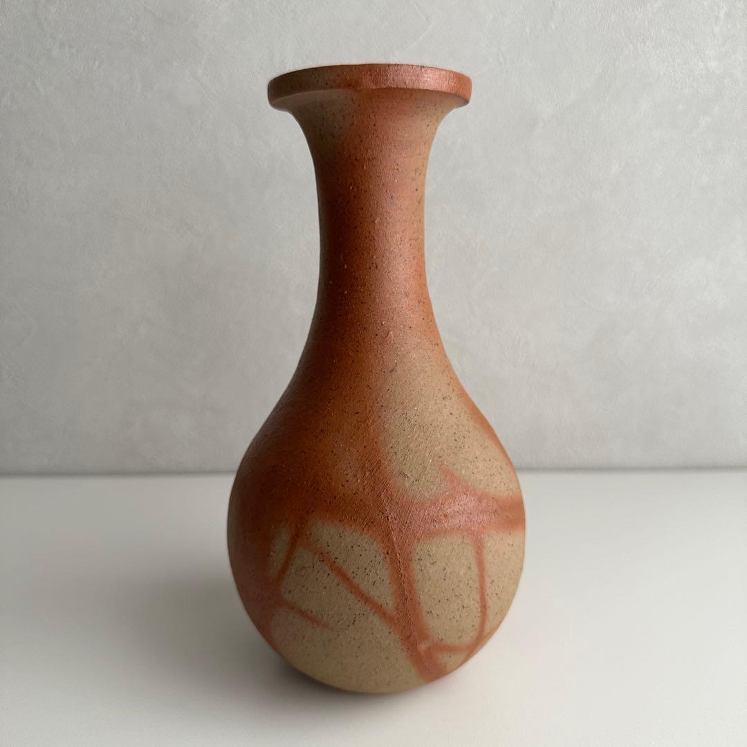 堀江祥山 備前 花器 緋襷 鶴首 花入 共箱