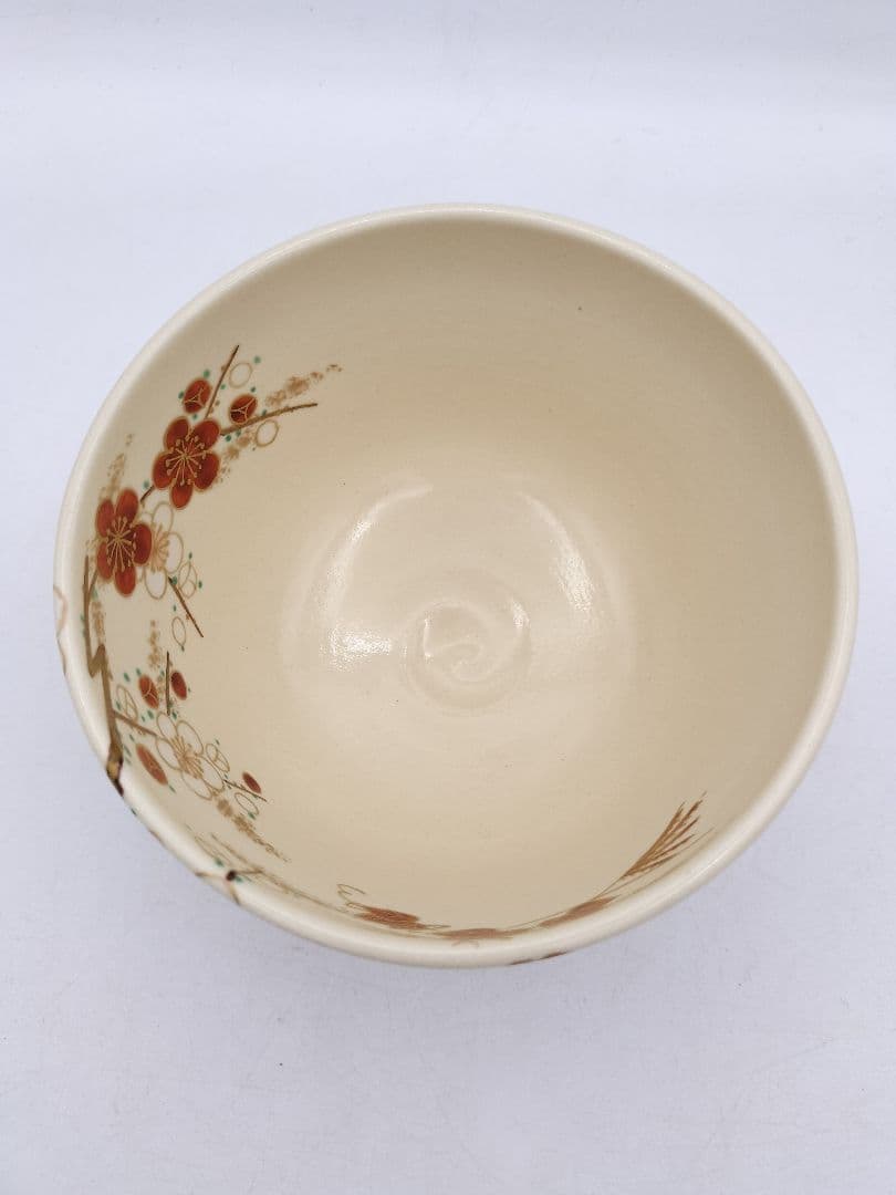 c166【新品・未使用】茶碗 色絵 四季草花 南口閑粋 木箱 茶道具 NI7