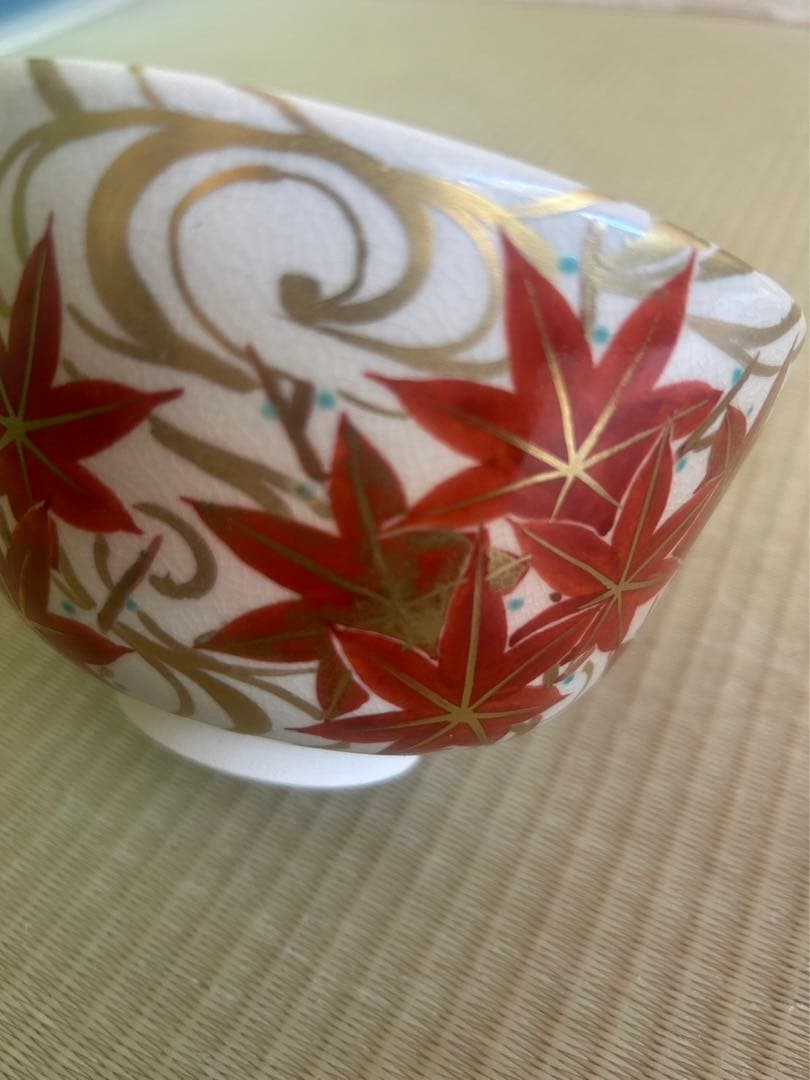 仁清流紅葉　茶碗　采花