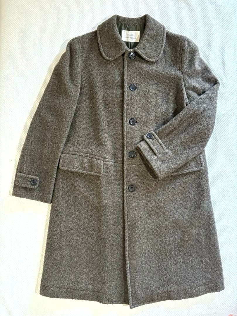 【美品】MARIA VERGINEステンカラーコート★ネップ入りヘリンボーン