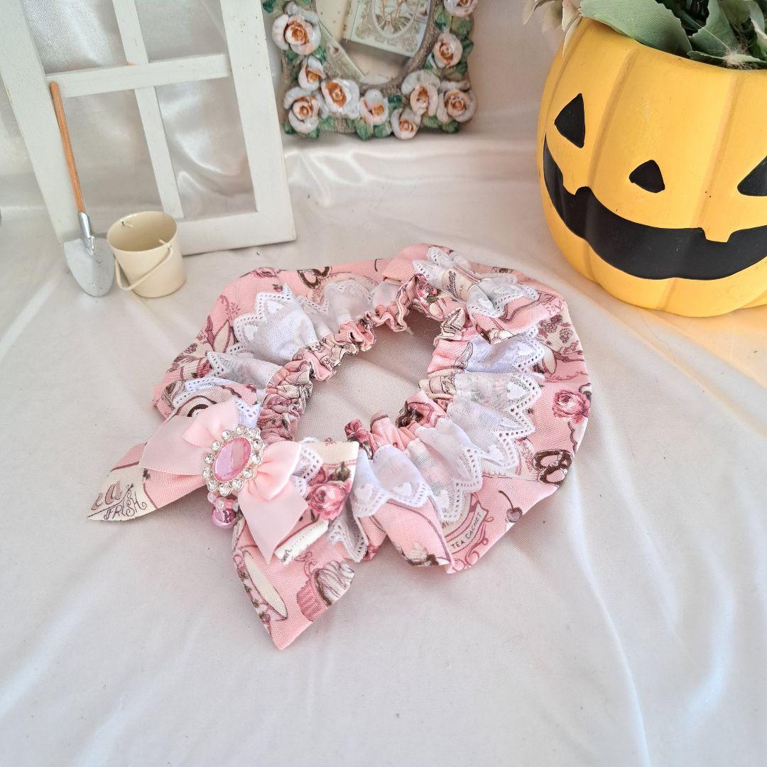 幅広シュシュ、ハロウィン限定、スイートロリータ(ピンク)わんちゃん猫ちゃん用