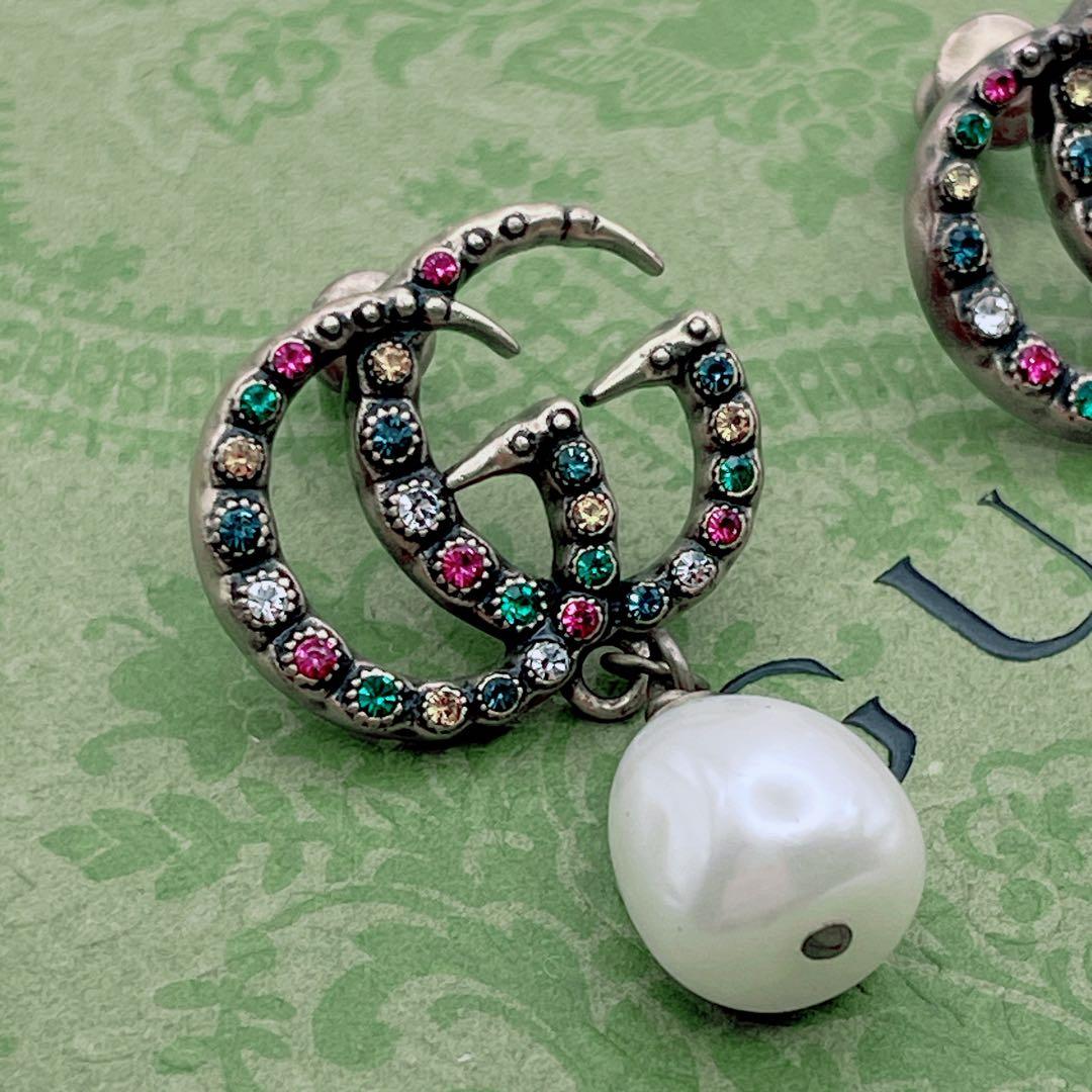 GUCCI ピアス　GG マルチストーン　インターロッキング　パール　ゴールド