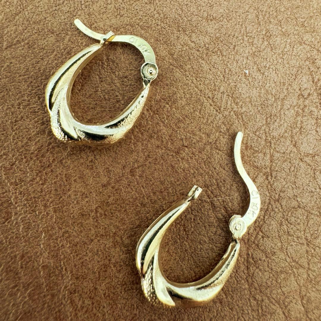 10K ソリッドイエローゴールド オーバルフープピアス NYビンテージ