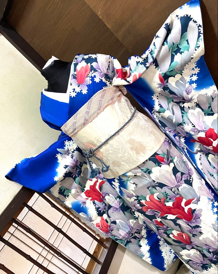 振袖 フルセット6点サイズM〜Ｌ草花文　暈し染め　正絹