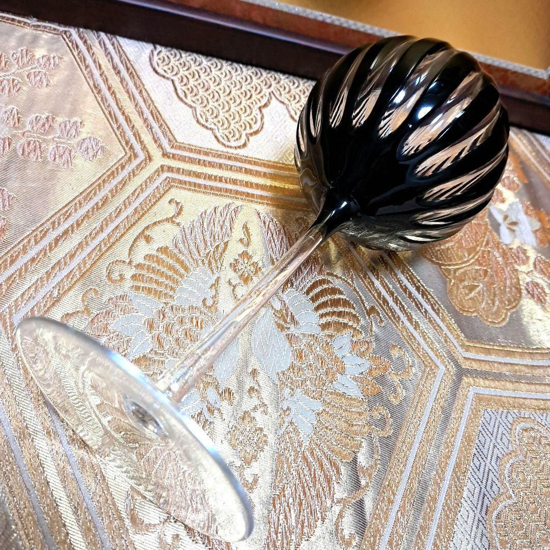 ギヤマン　アンティーク　ガラス工芸　縞カット　カットグラス　グラス　黒切子　水毬