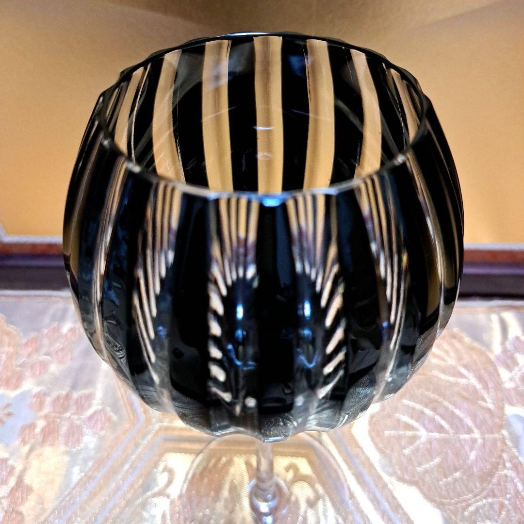 ギヤマン　アンティーク　ガラス工芸　縞カット　カットグラス　グラス　黒切子　水毬