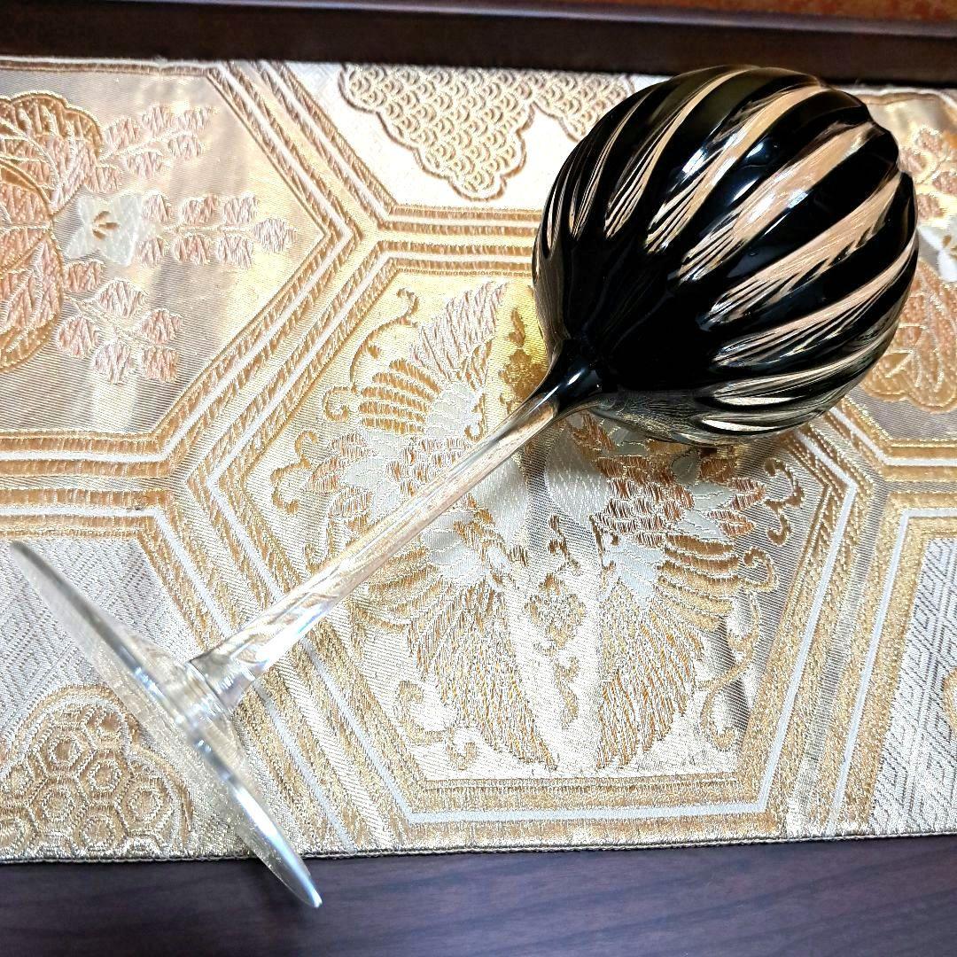 ギヤマン　アンティーク　ガラス工芸　縞カット　カットグラス　グラス　黒切子　水毬