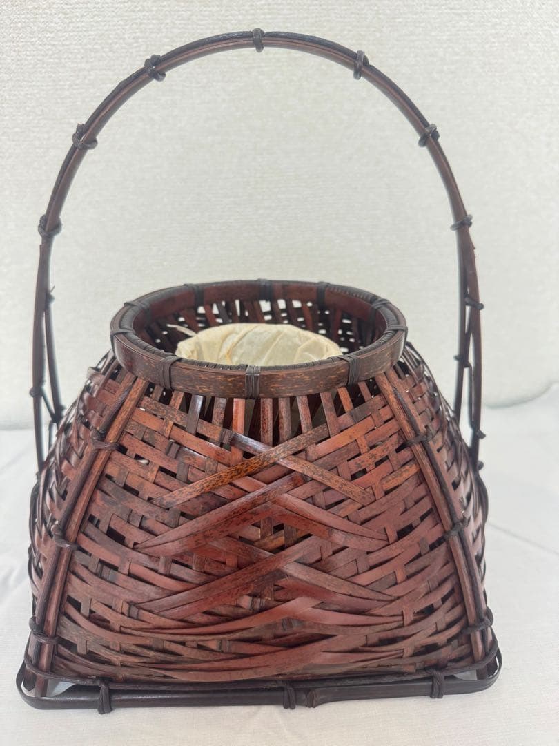 京竹工芸花籠　竹籠　花入　茶道具平安竹美斎　未使用