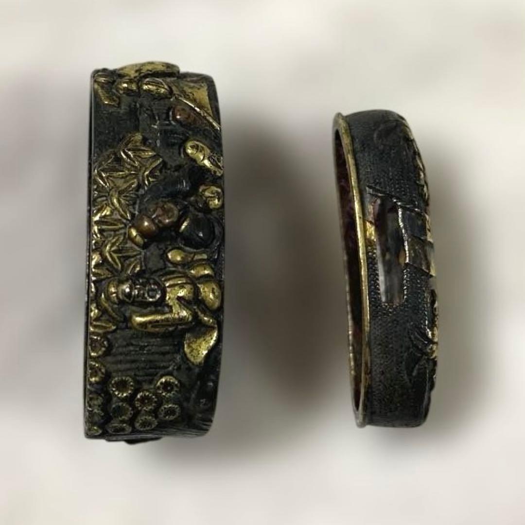 B-38 縁頭　金象嵌　在銘　武具　刀装具　刀　骨董品　美術品　工芸品　江戸時代