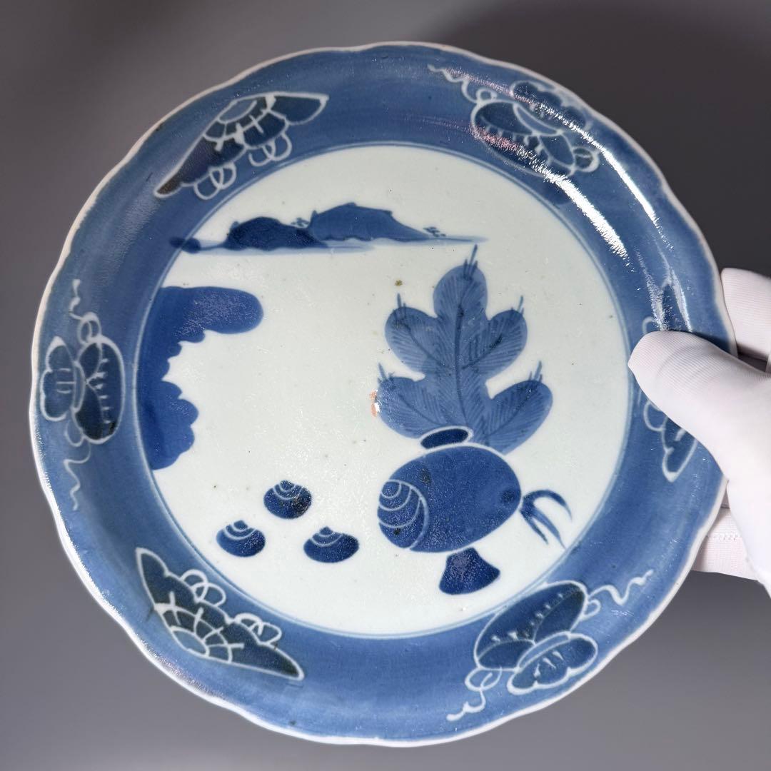 古伊万里　染付　墨弾き　小槌宝珠文　七寸皿　9枚　古陶を楽しむ　古美術