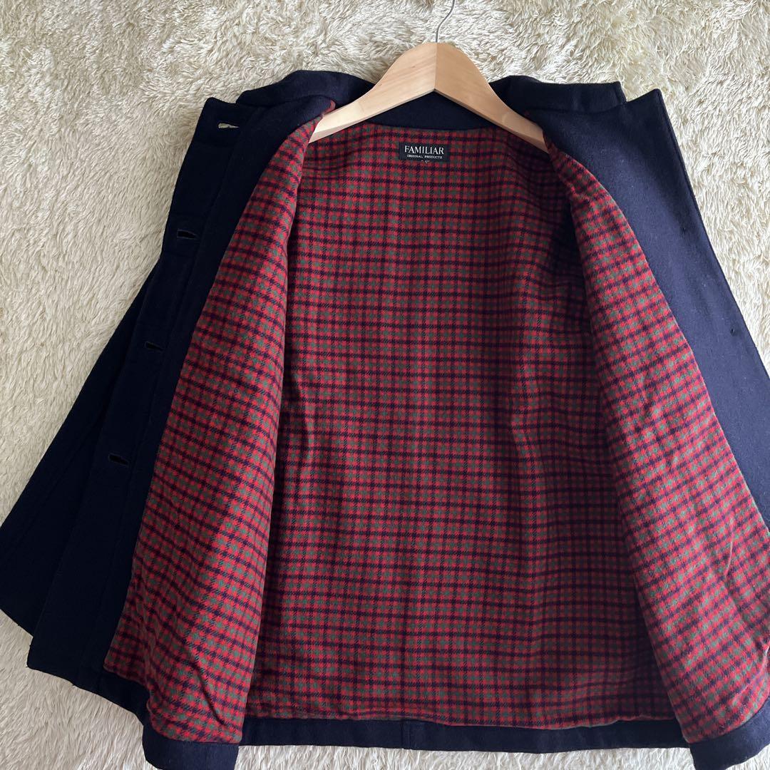 ファミリア　ウールコート　　フード付き　ネイビー