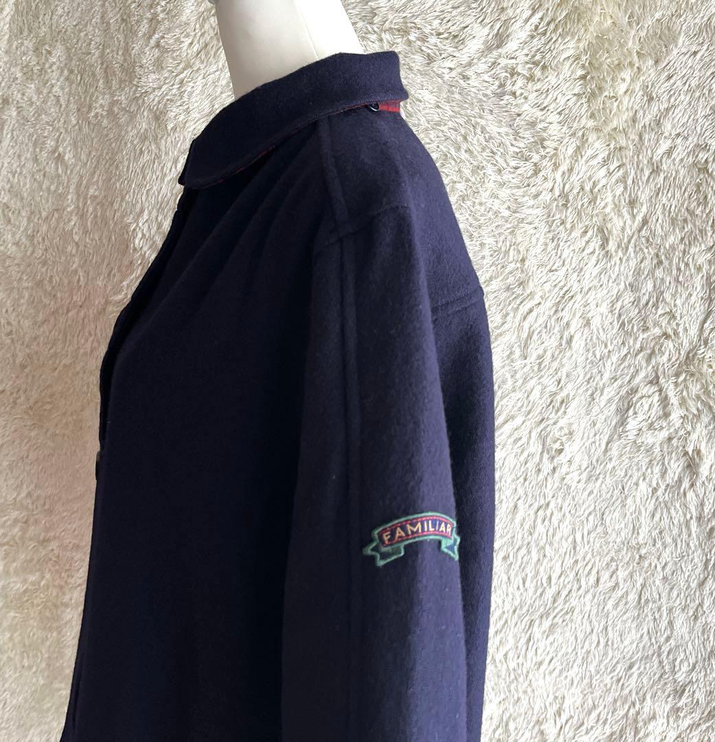 ファミリア　ウールコート　　フード付き　ネイビー