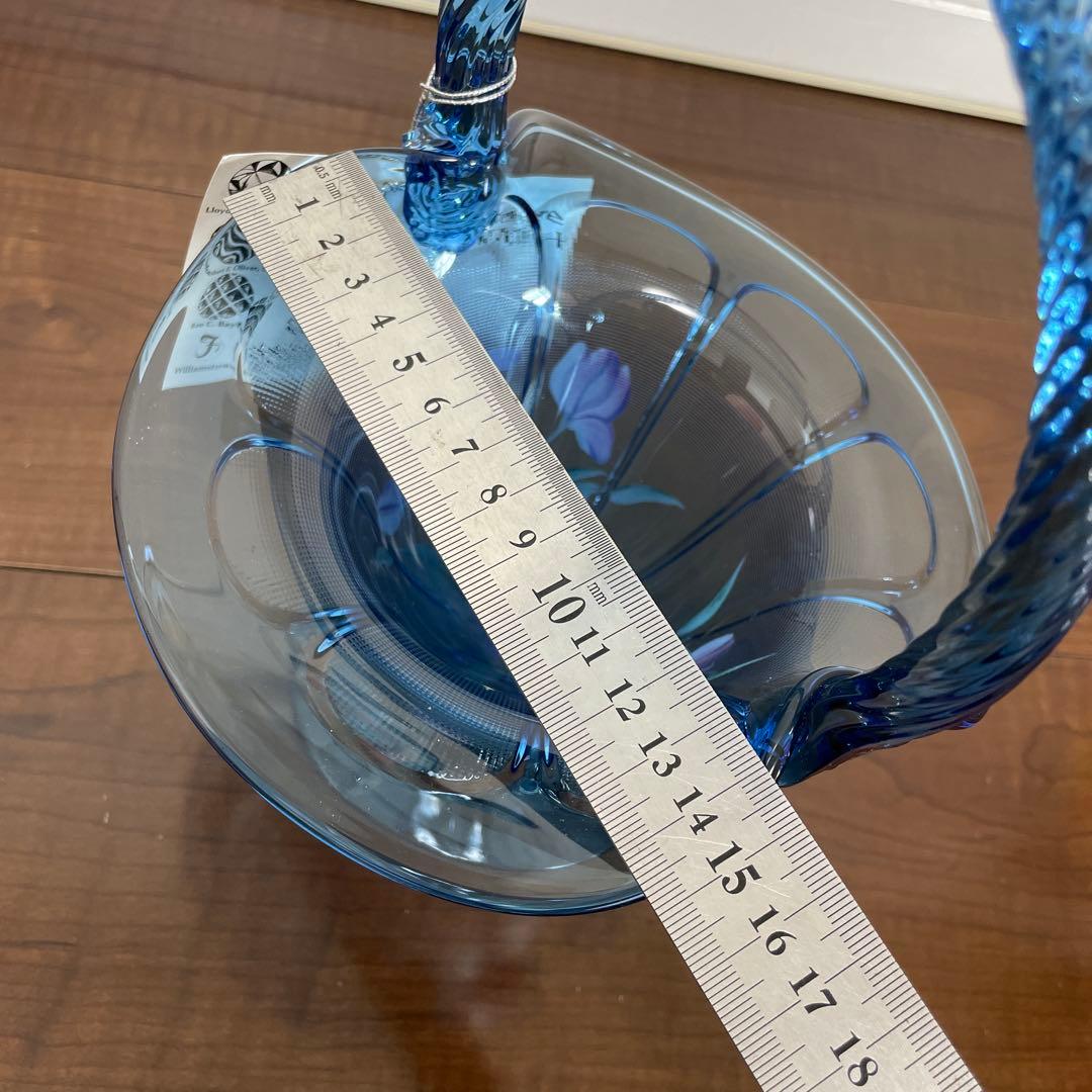 フェントン　ハンドペイント　ブルー チューリップ ガラス バスケット