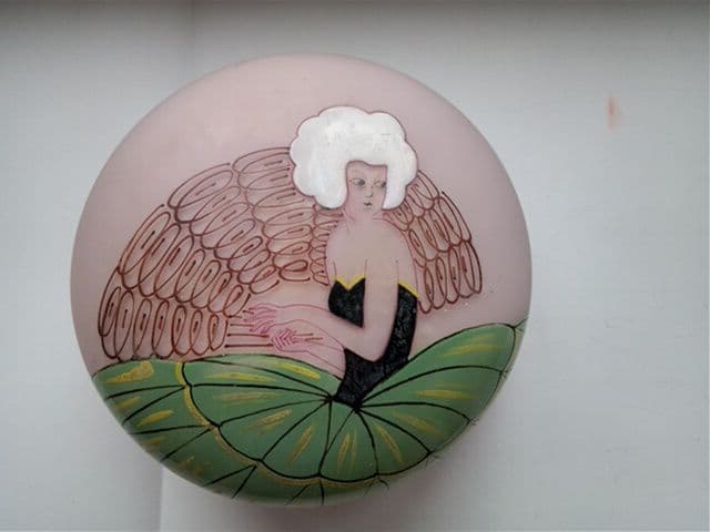 アンティーク　アールデコ　ヌーヴォー　ガラスのパフケース　小物入れ　化粧小物