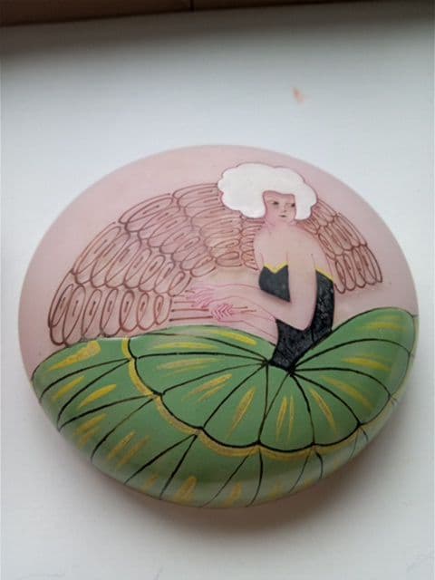 アンティーク　アールデコ　ヌーヴォー　ガラスのパフケース　小物入れ　化粧小物