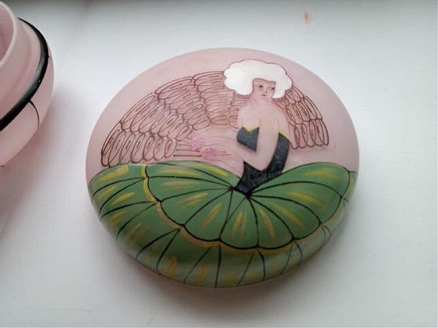 アンティーク　アールデコ　ヌーヴォー　ガラスのパフケース　小物入れ　化粧小物