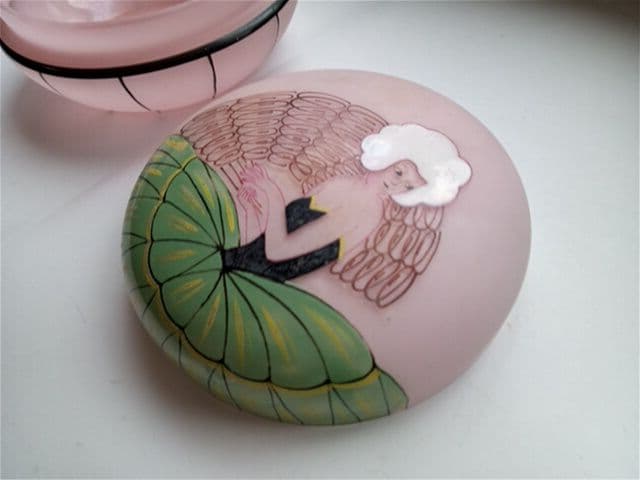 アンティーク　アールデコ　ヌーヴォー　ガラスのパフケース　小物入れ　化粧小物