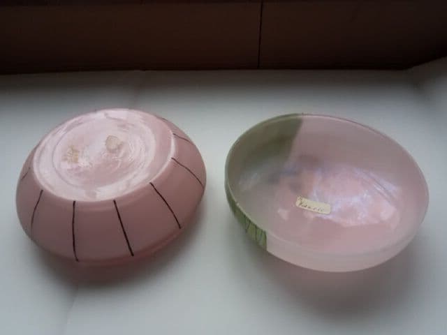 アンティーク　アールデコ　ヌーヴォー　ガラスのパフケース　小物入れ　化粧小物