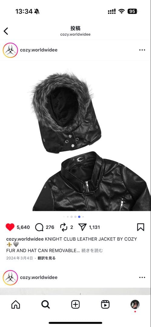 ジャケット・アウター cozy worldwide KNIGHTCLUB LEATHERJACKET