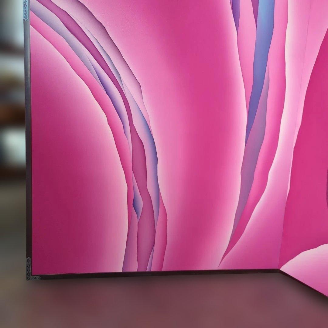 屏風 衝立 モダン 布張り 染め付け 間仕切り パティーショ 紫ピンク