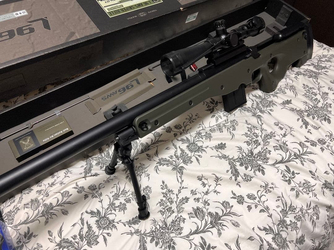 東京マルイ L96AWS ODストック バイポッド マウントレール スコープ付き