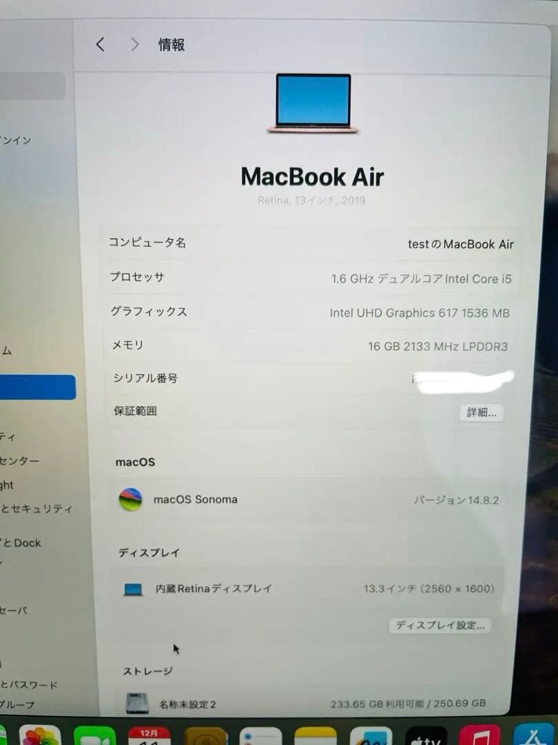 MacBook Air 2019 16GB 256GB ピンクゴールド 初期化済