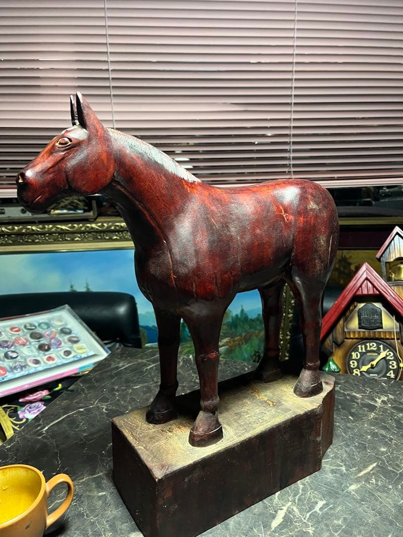 馬の木彫り、木彫り馬、馬の彫刻、 道産子馬木彫り、一点物き彫り