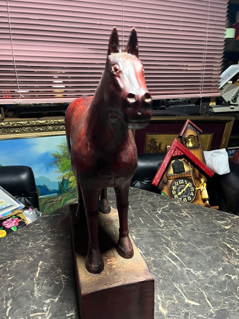 馬の木彫り、木彫り馬、馬の彫刻、 道産子馬木彫り、一点物き彫り