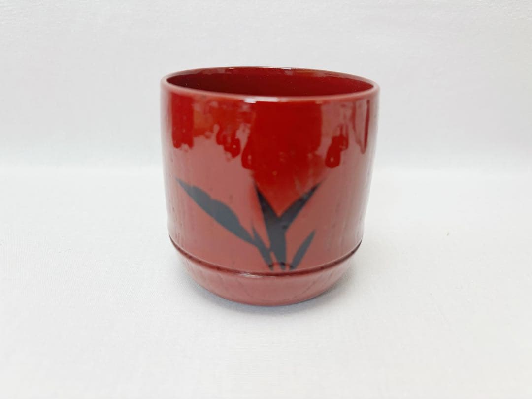 ほぼ未使用 懐石道具 塗師岡本陽斎作木製朱塗竹蒔絵 箸洗小吸物椀 5客竹形 共箱