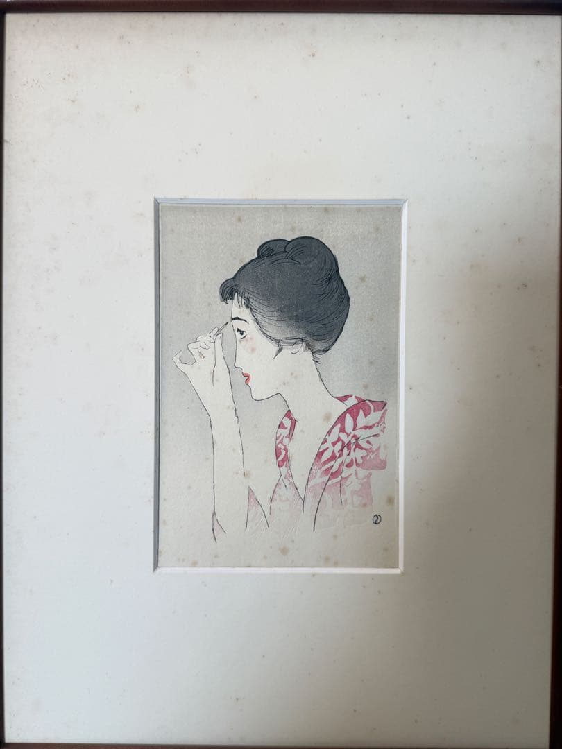 竹久夢二　木版画【眉をかく女】　送料込み0120