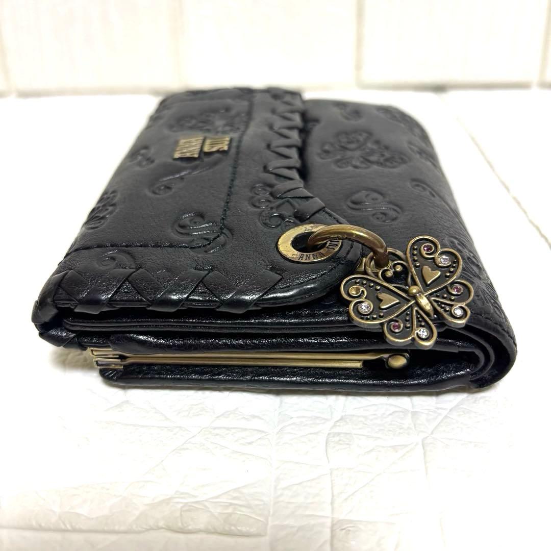 希少 ANNA SUI アナスイ ダリア バタフライ チャーム がま口 財布 黒