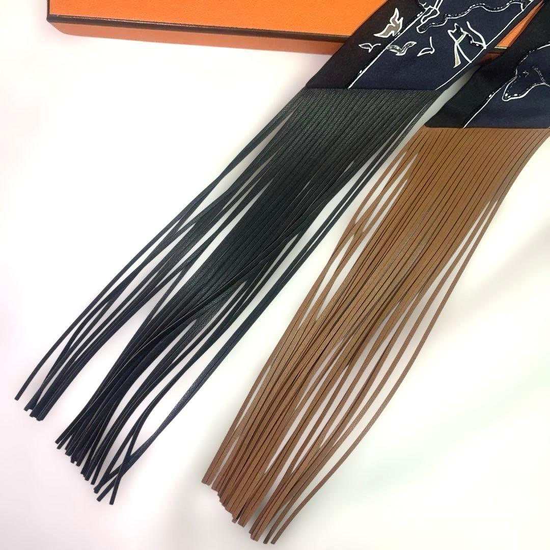 激レア・新品★・未使用★HERMES★ビーズ刺繍スカーフ ツイリー ネイビー