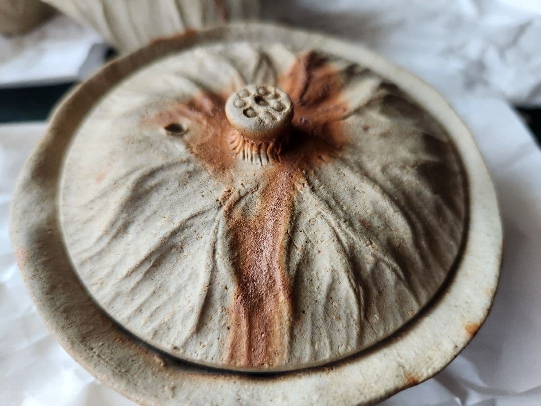 雪舟窯　宝瓶　茶器揃　煎茶器　福郷柳仙　石見焼　てびねり　蓮の茶器