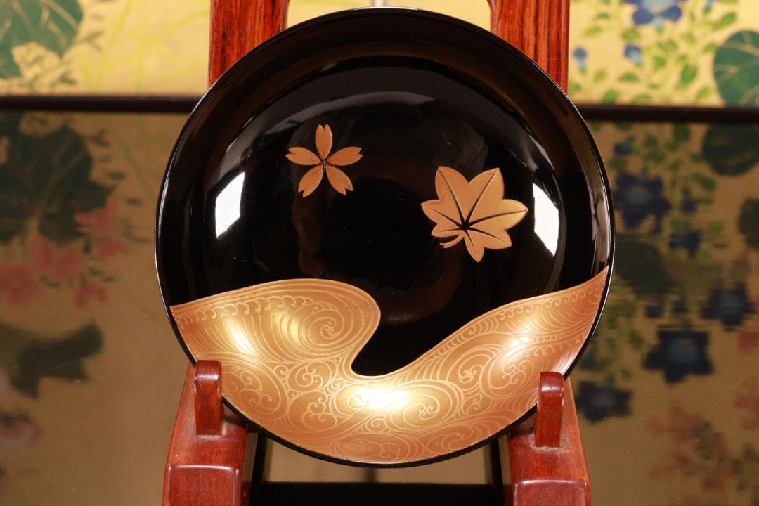 BJ111　時代輪島塗　流水紅葉桜図蒔絵　吸物椀　二客　木製　茶道具 懐石 会席