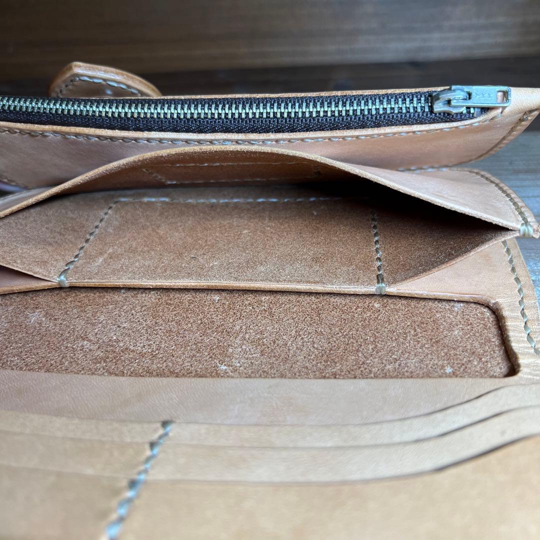 【ロングウォレット】 ナチュラル 総手縫い コンチョ メンズ 本革 長財布