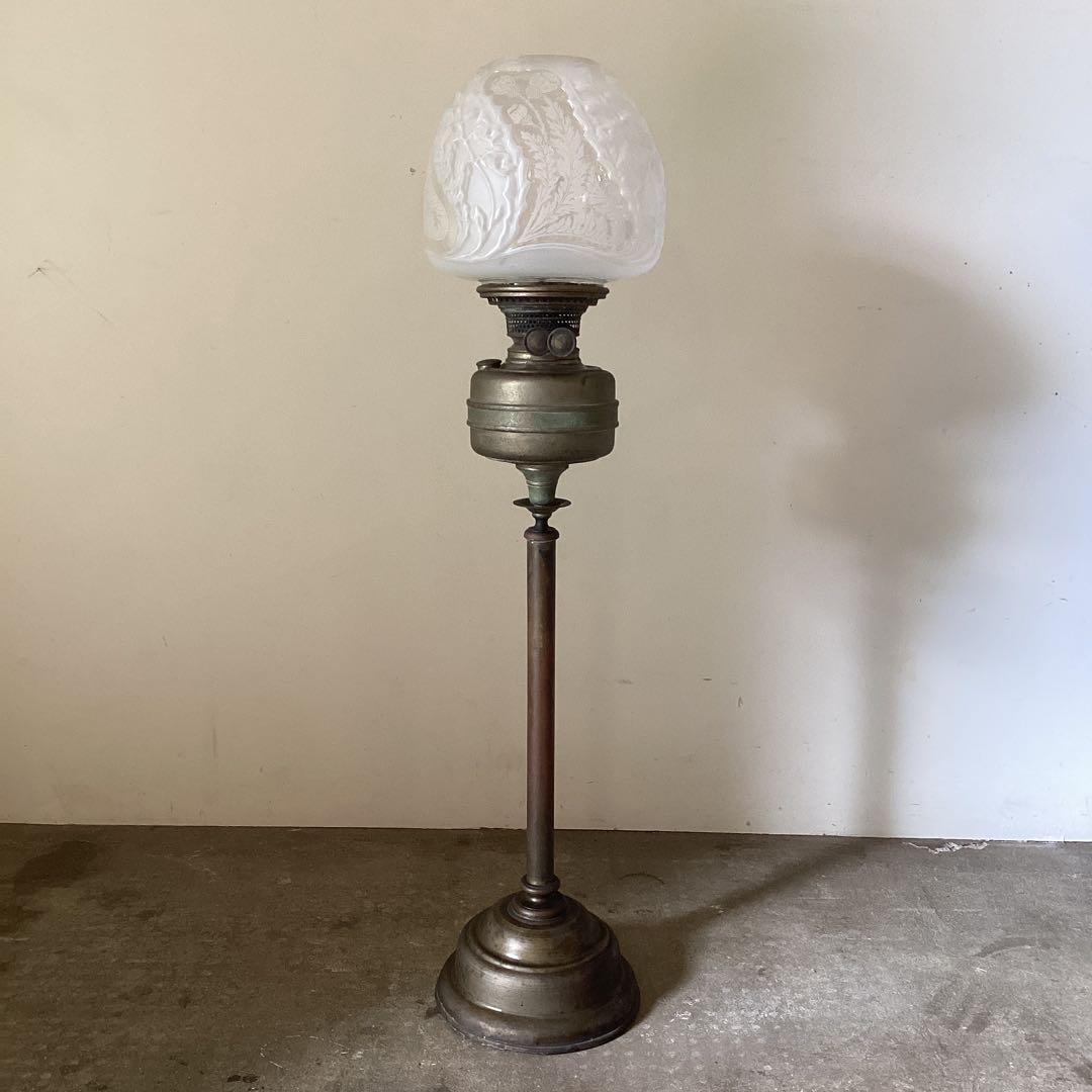 アンティークのオイルランプ 座敷ランプ　洋燈　明治　大正　真鍮製　当時物　希少