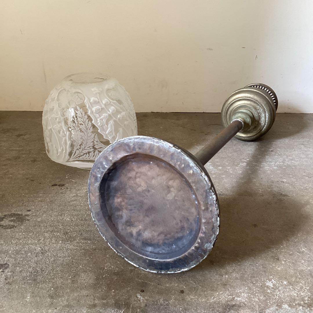 アンティークのオイルランプ 座敷ランプ　洋燈　明治　大正　真鍮製　当時物　希少