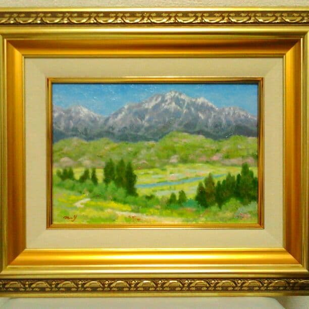 油絵　春の山