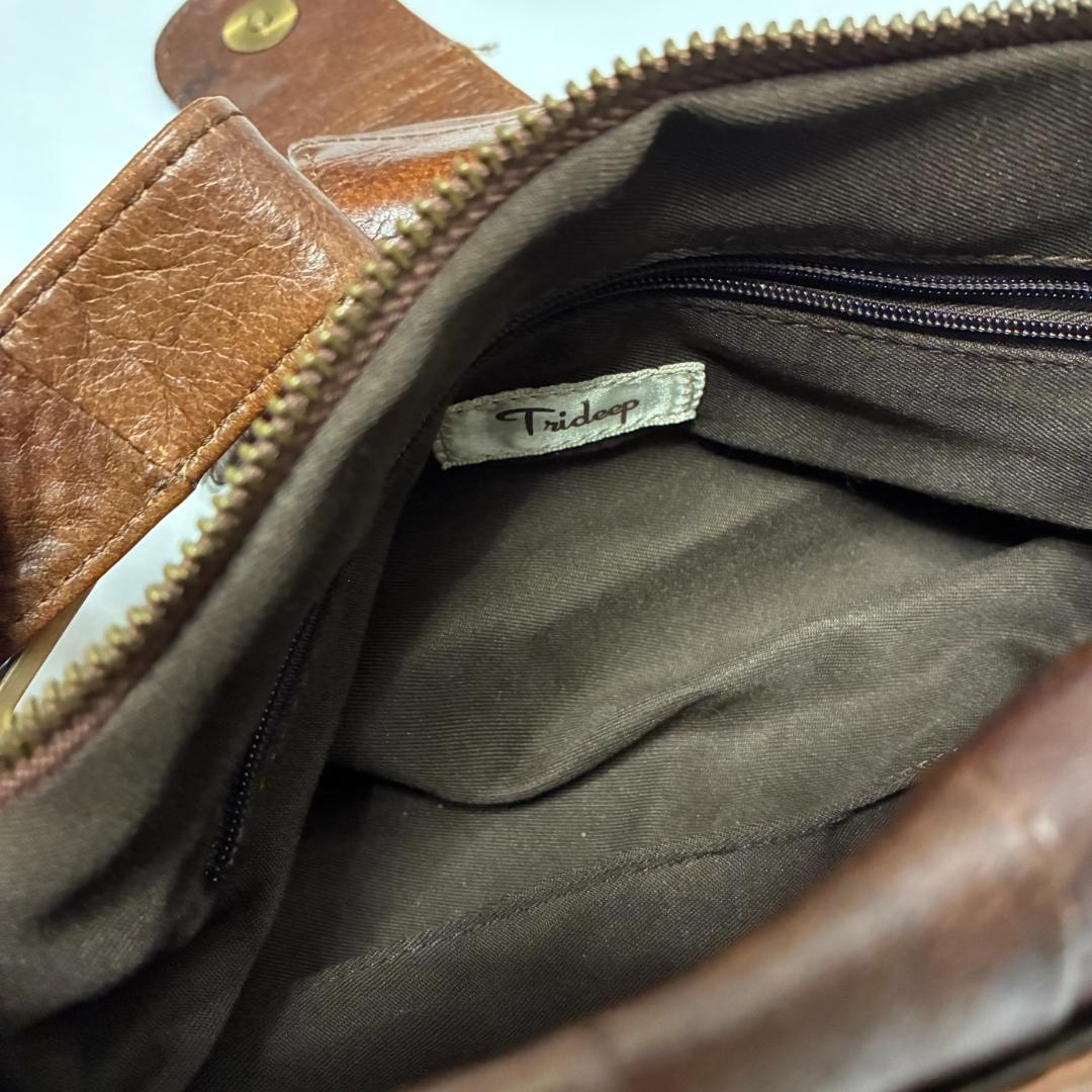 希少 Trideep トライディープ ブラウン レザー ショルダーバッグ 革